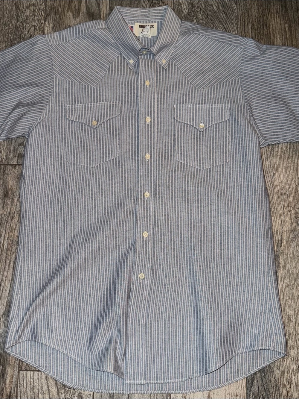 Vintage Ruddock USA Western Shirt 16½ Blue Stripe Cowboy